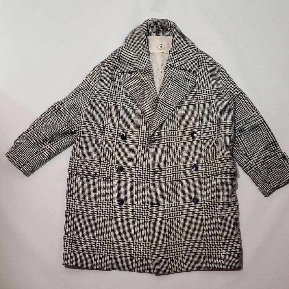 Barena Black and White Checkered Pea Coat